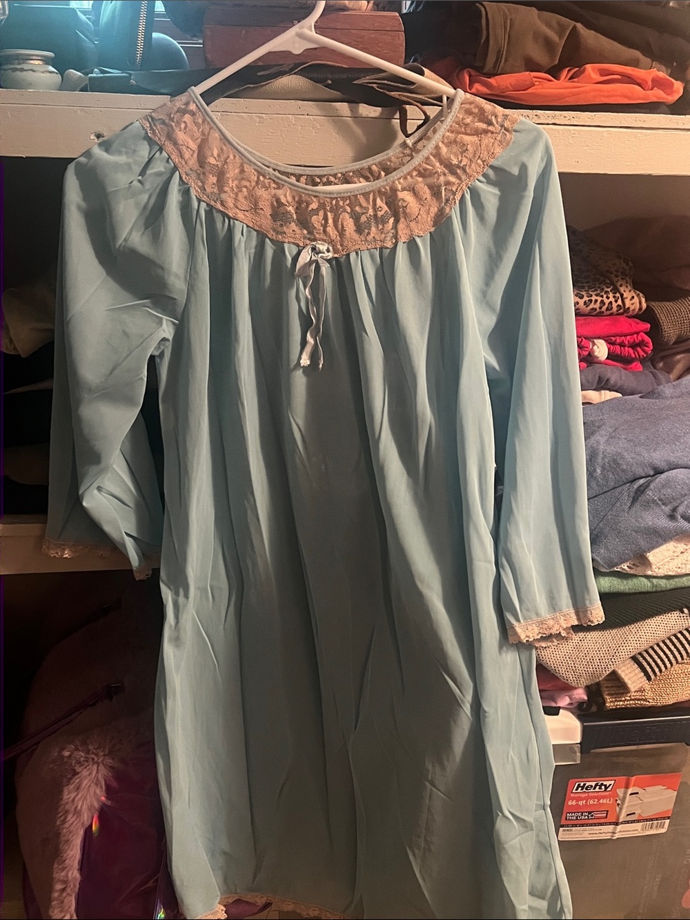 Vintage baby doll nightie Light Blue Lace-Trim Nightgown
